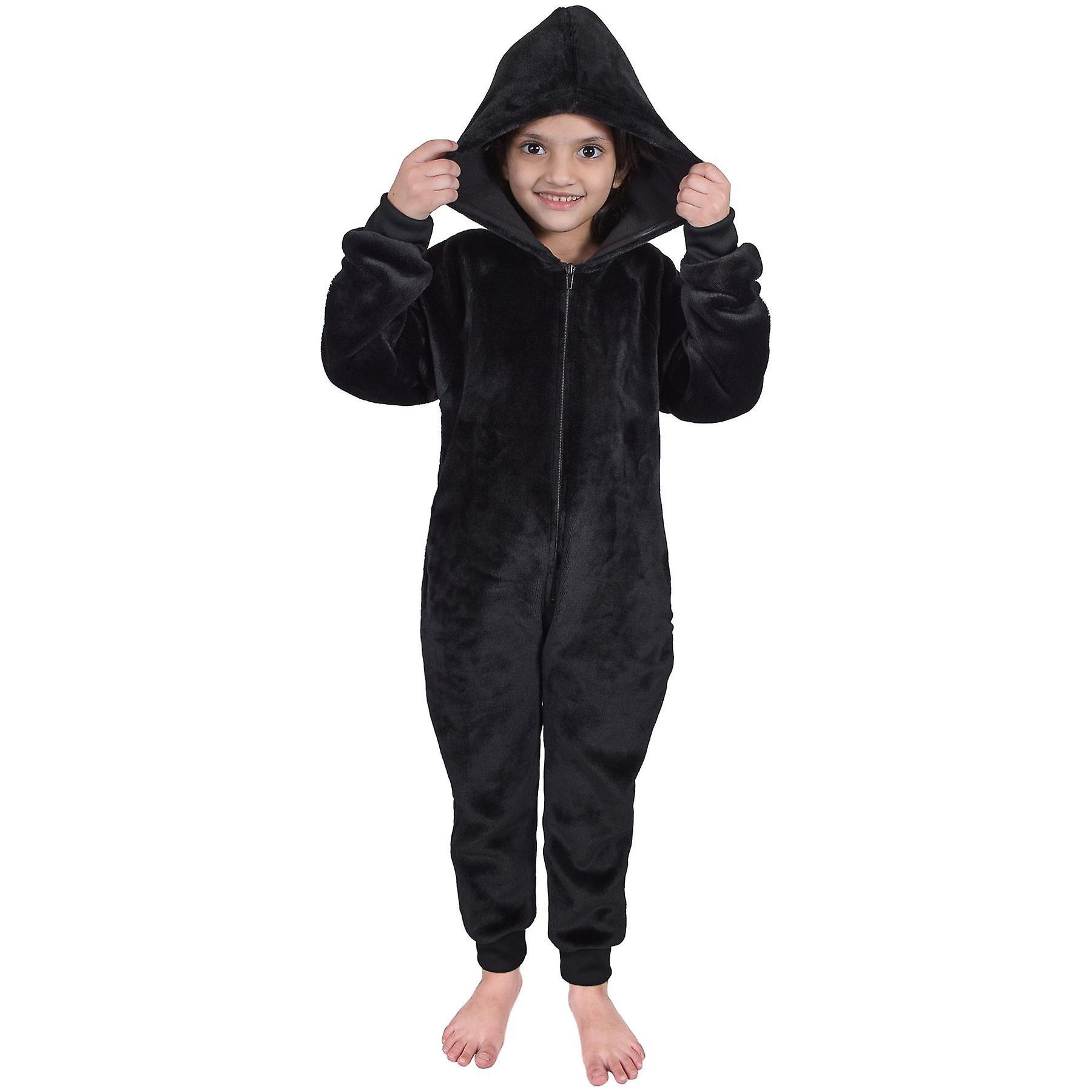 A2Z 4 Kids Kids Girls Boys Plain Fleece A2Z Onesie One Piece Hooded All In One Jumpsuit Black 7-8 Years