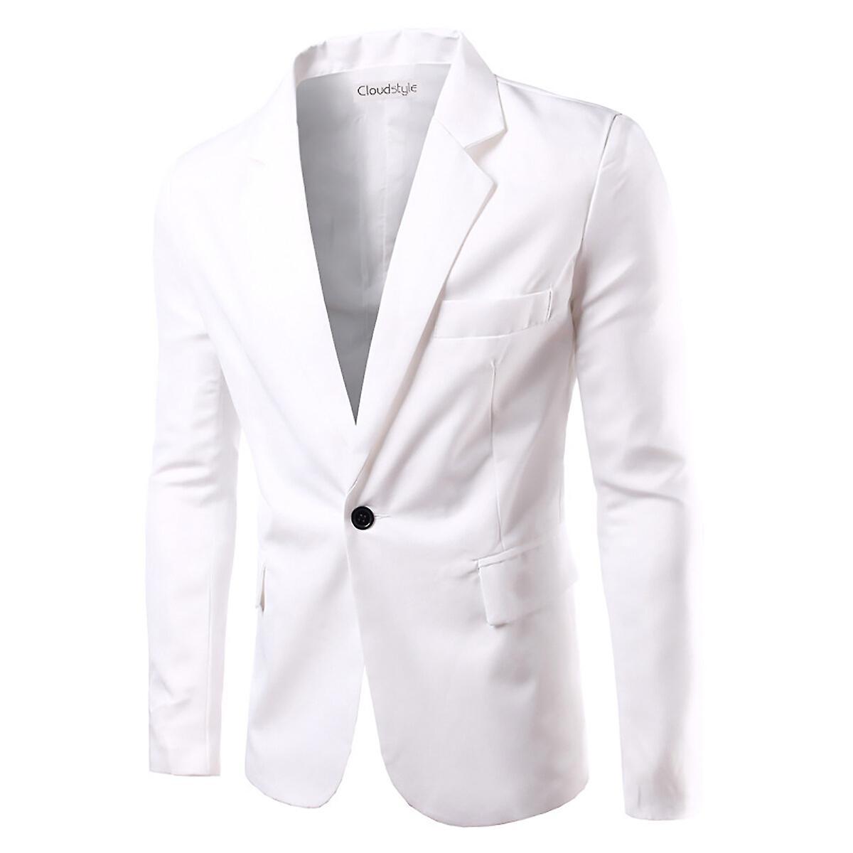 Allthemen Mens Solid Color Slim Fit Business Casual Blazer White M