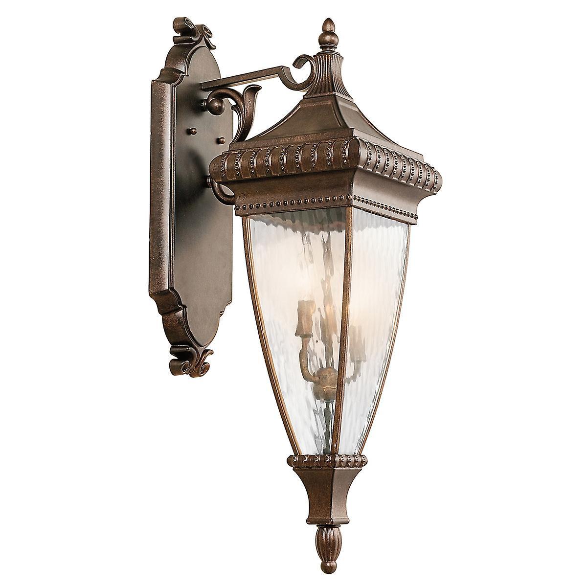 Elstead Lighting Venetian Rain 3 Light Outdoor Large Wall Lantern Light Brushed Bronze IP44, E14