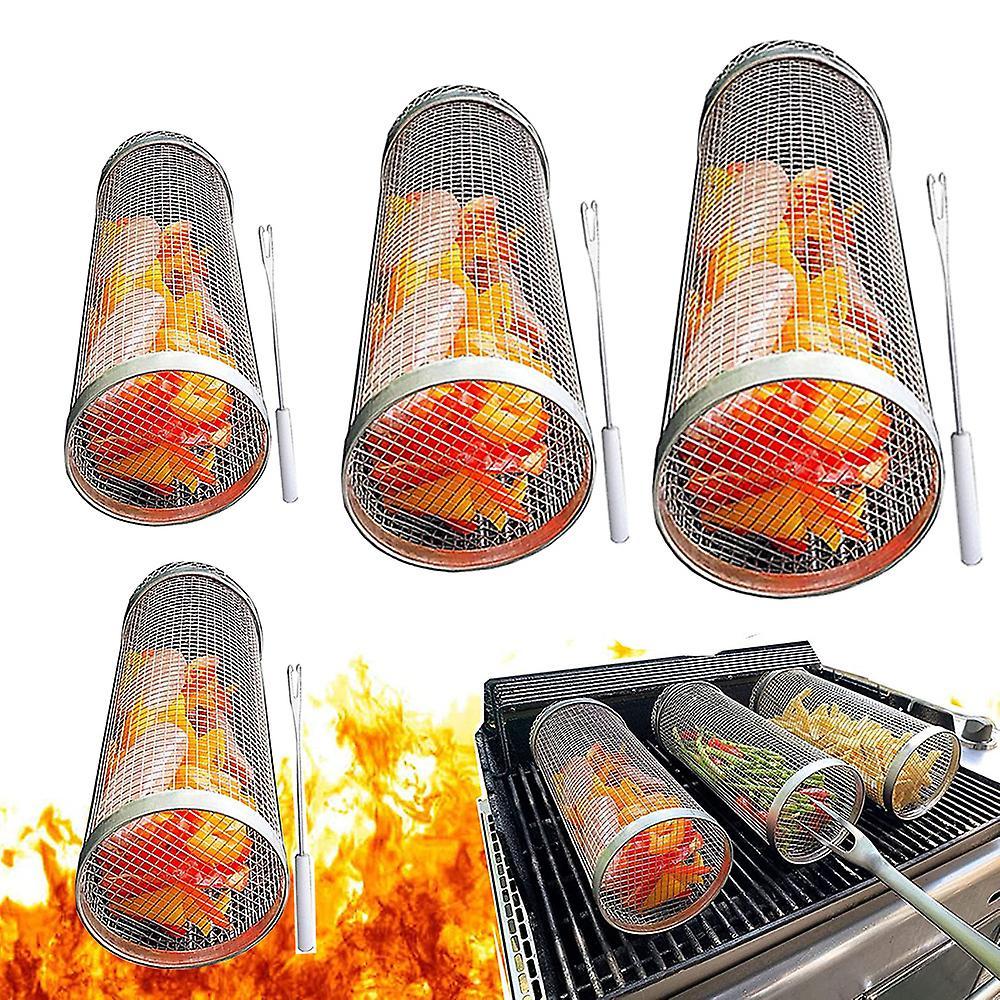 Bod Rolling Grill Basket - Sus304 Stainless Steel Barbecue Cooking Grill Grate - Outdoor Round Bbq Campfire Grill Grid - Camping Picnic Cookware 30...