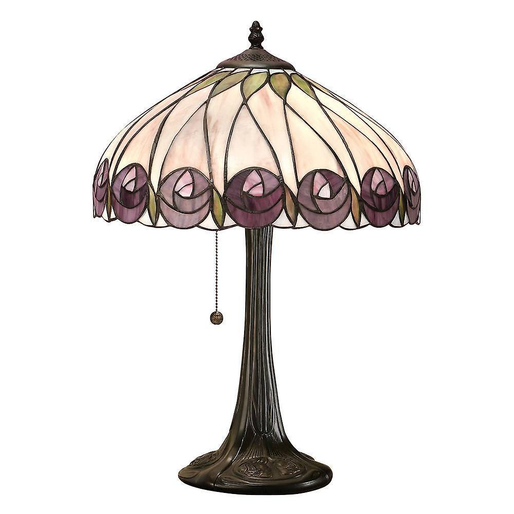 Interiors 1900 Lighting Hutchinson 1 Light Medium Table Lamp Tiffany Glass, Dark Bronze Paint with Highlights, E27