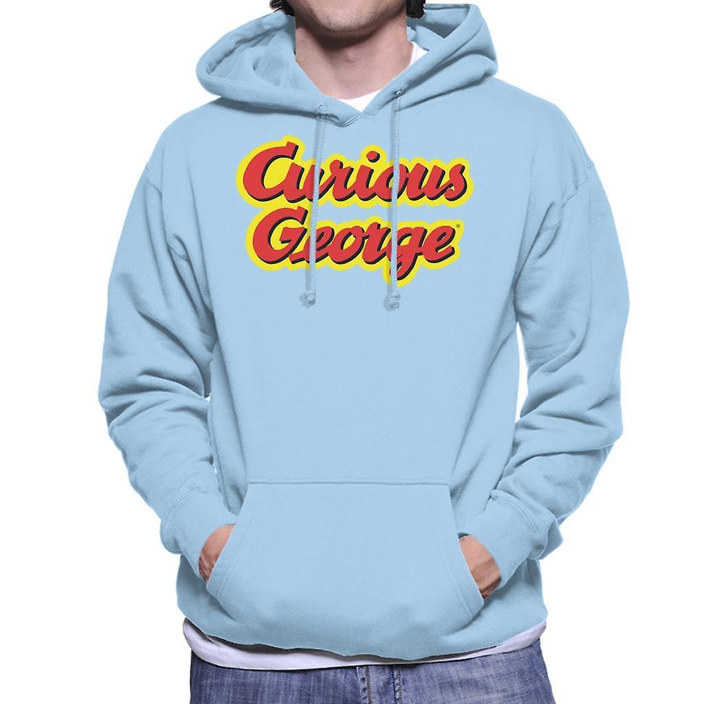 Curious George Big Outlined Logo Font Men's Hooded Sweatshirt Sky Blue Medium