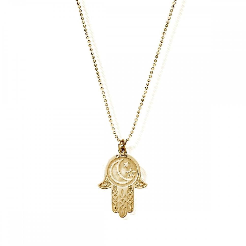 Women's ChloBo Gold Diamond Cut Moon & Stars Hamsa Hand Pendant GCDC1618