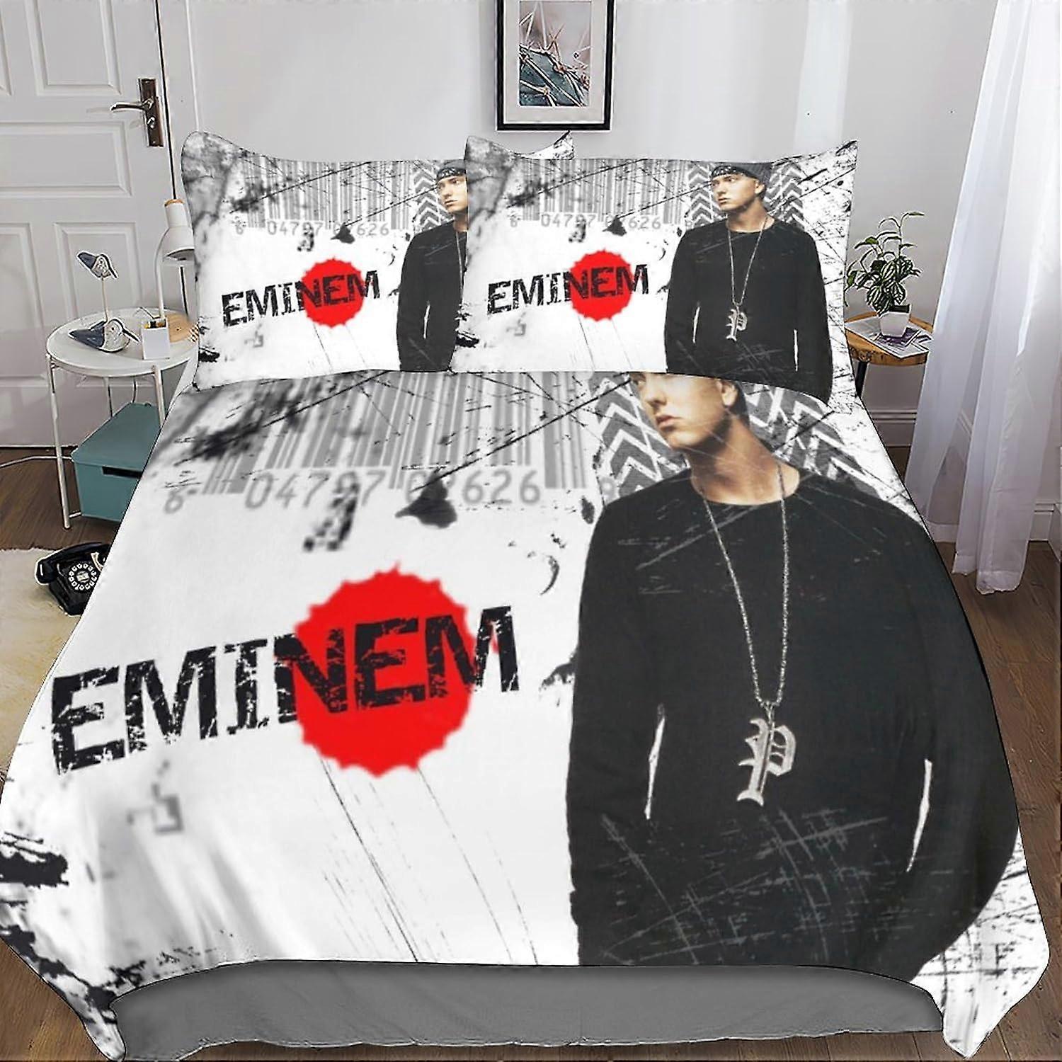 Kerota Eminem 3D Printed Bedding Set Duvet Cover Pillowcase, 3 Piece Rapper Bedding Set with Zipper Closure, for Adults and Kids Single135x200cm