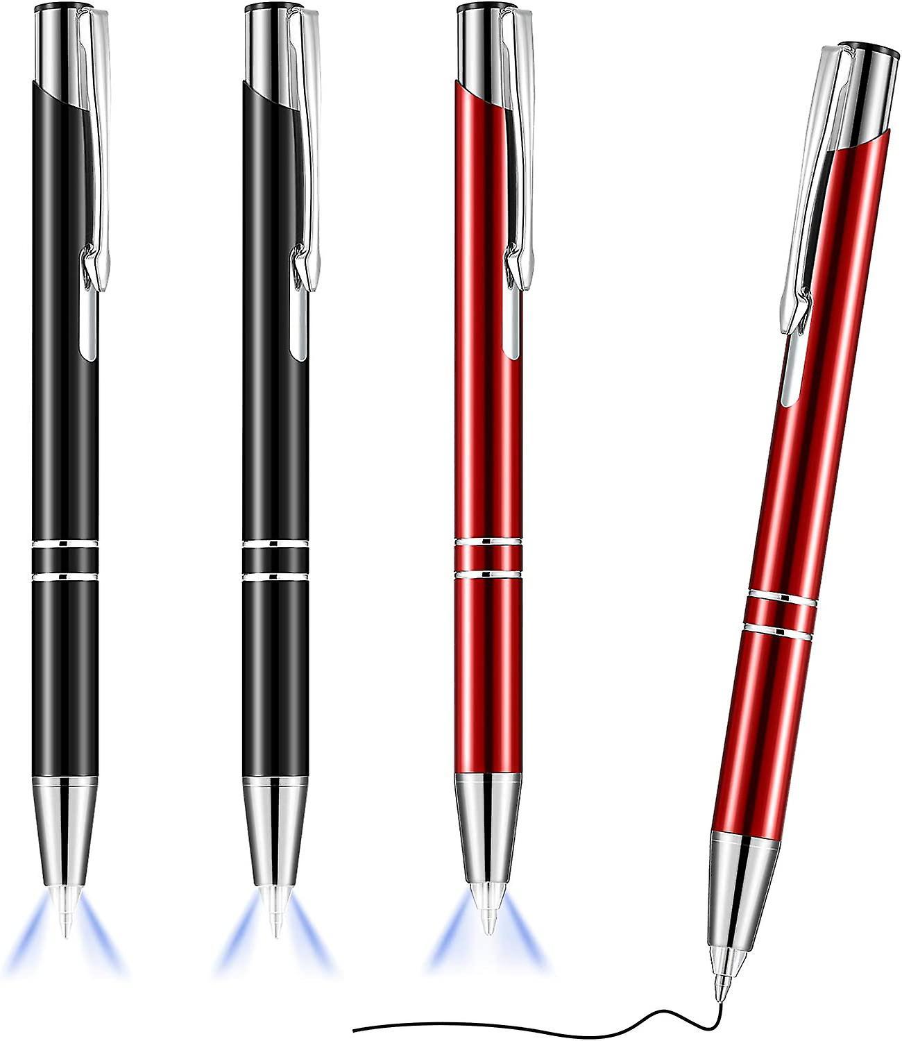 Shenmo 4 Pieces Luminous Tip Pen Ballpoint Pen with LED Light Pen with LED Flashlight Luminous Pen for Writing in the Dark (Black and Red)