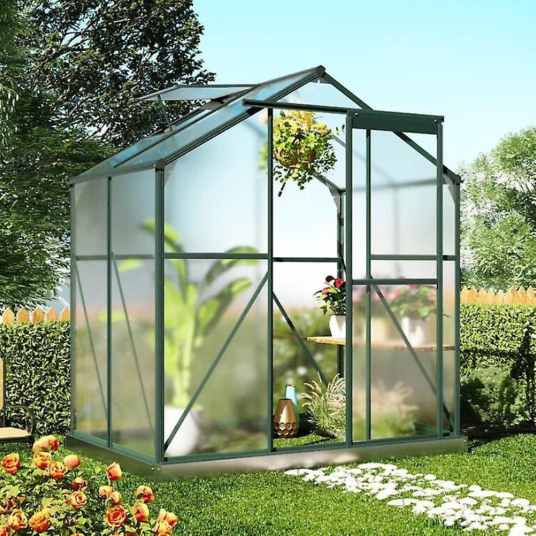 Living And Home 4ft x 6ft Walk-In Greenhouse Polycarbonate Aluminium Frame With Base