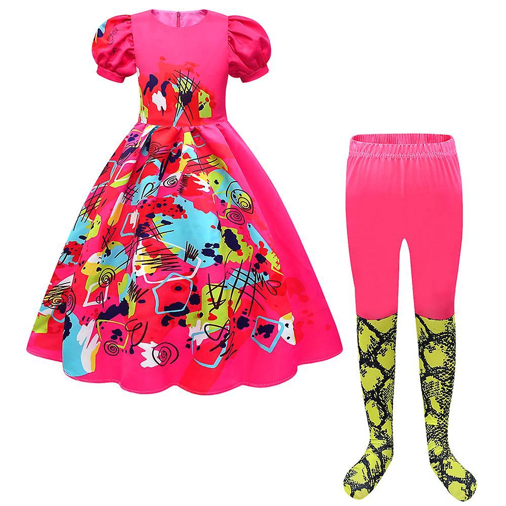 Vicbuy Kids Girls Movie Barbie Halloween Cosplay Costumes Weird Barbie Fancy Dress Outfits Dress And Pants 5-6Years