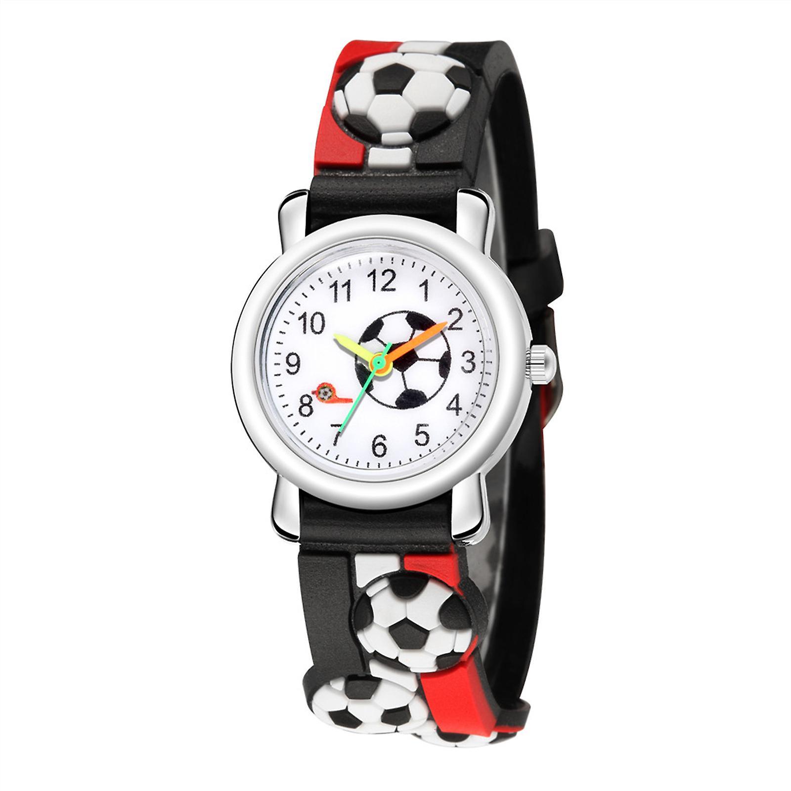 Flye Relief Trend Fashion Sports Children's Football Pattern Quartz Watch Gift Black