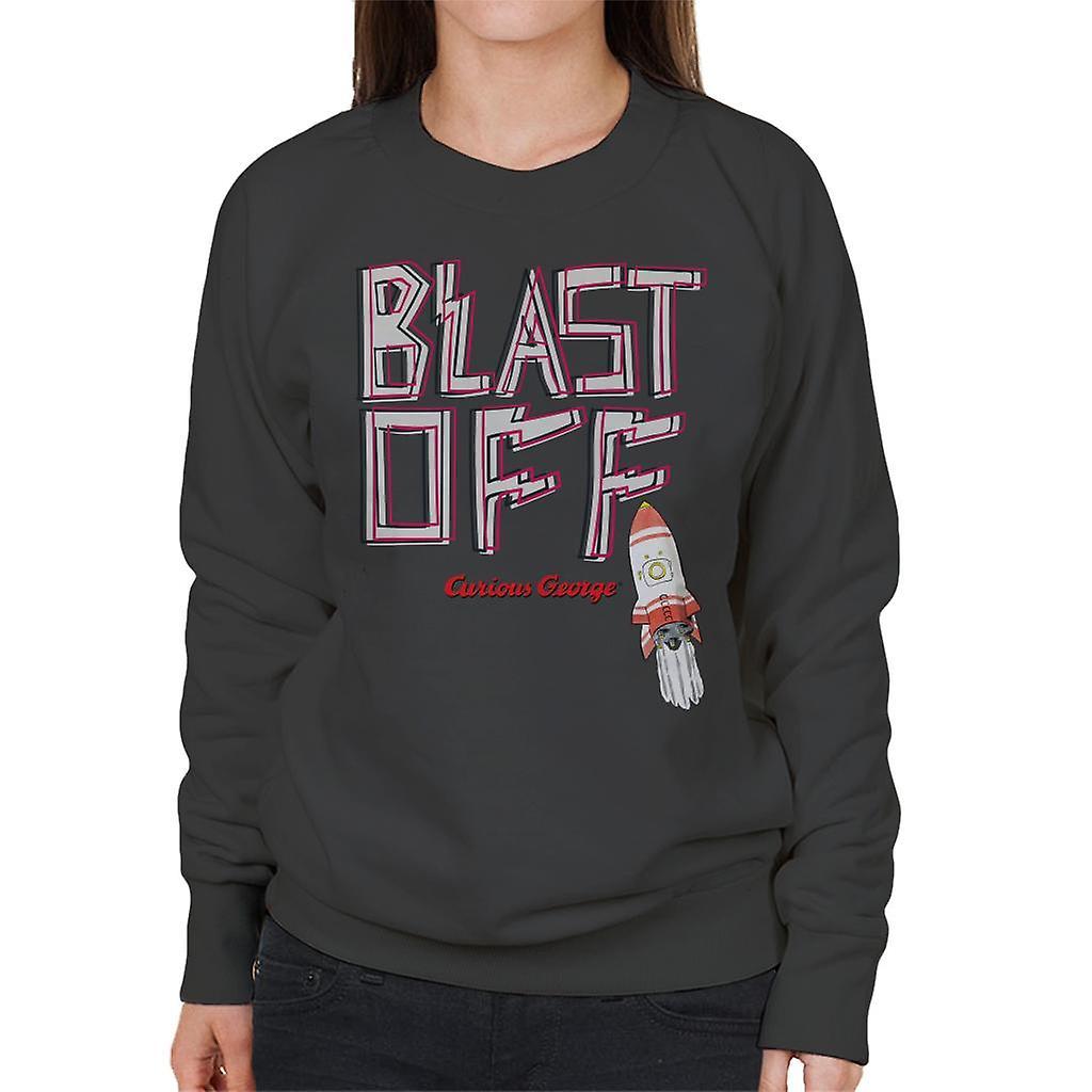 Curious George Blast Off Rocket Women's Sweatshirt Charcoal Large