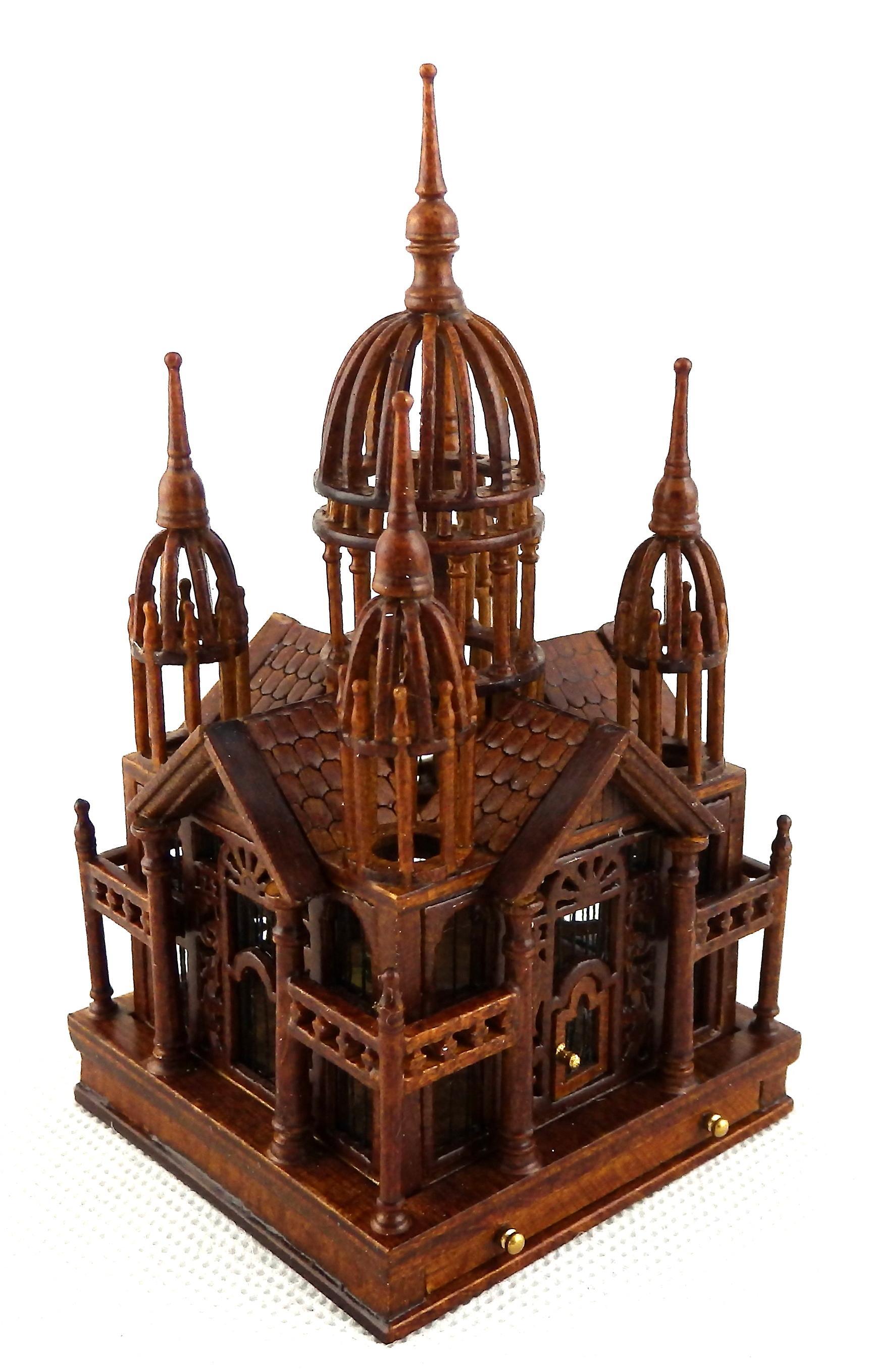 Melody Jane Dolls Houses Dolls House Ornate Walnut Victorian Multi Birdcage With Bird Jbm Miniature