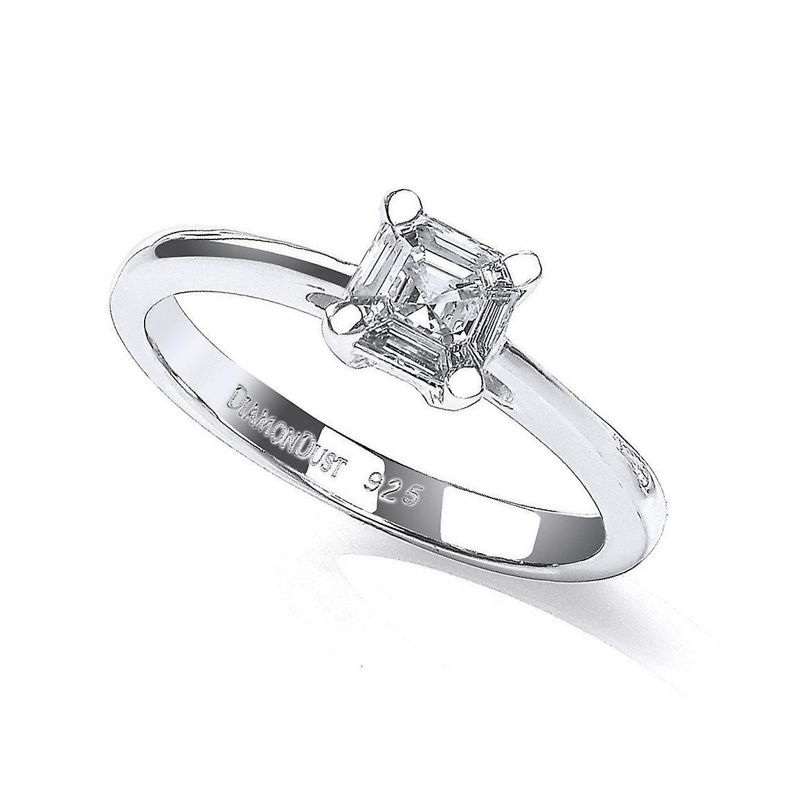 Silver  Princess Cut CZ 4 Claw Solitaire Engagement Ring 1Ct - SZR006