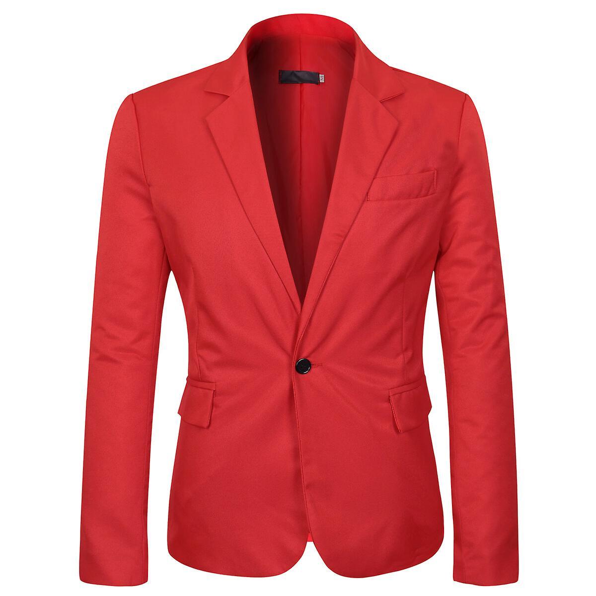 Allthemen Mens Solid Color Slim Fit Business Casual Blazer Red L