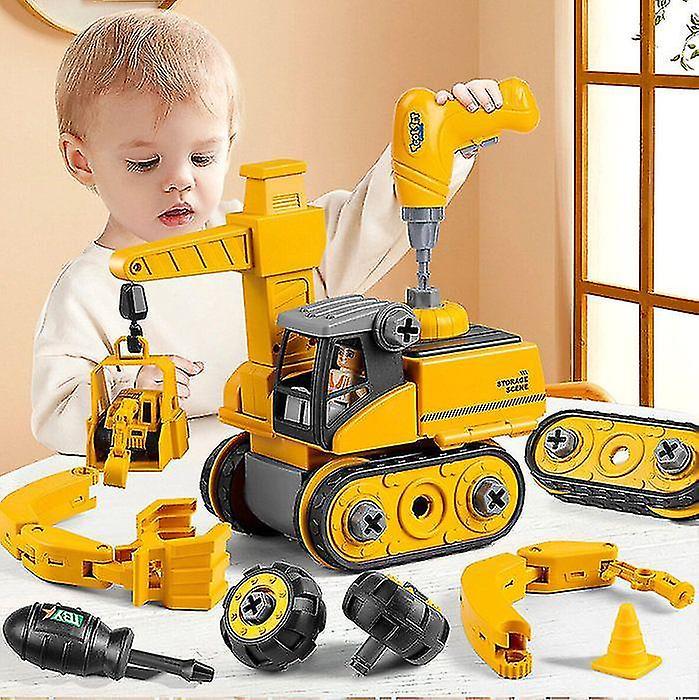 Banmo Disassembly And Assembly Engineering Truck 4 In 1 Boom Truck Excavator Boy Assembly Toy Car Sliding Track Child Gift