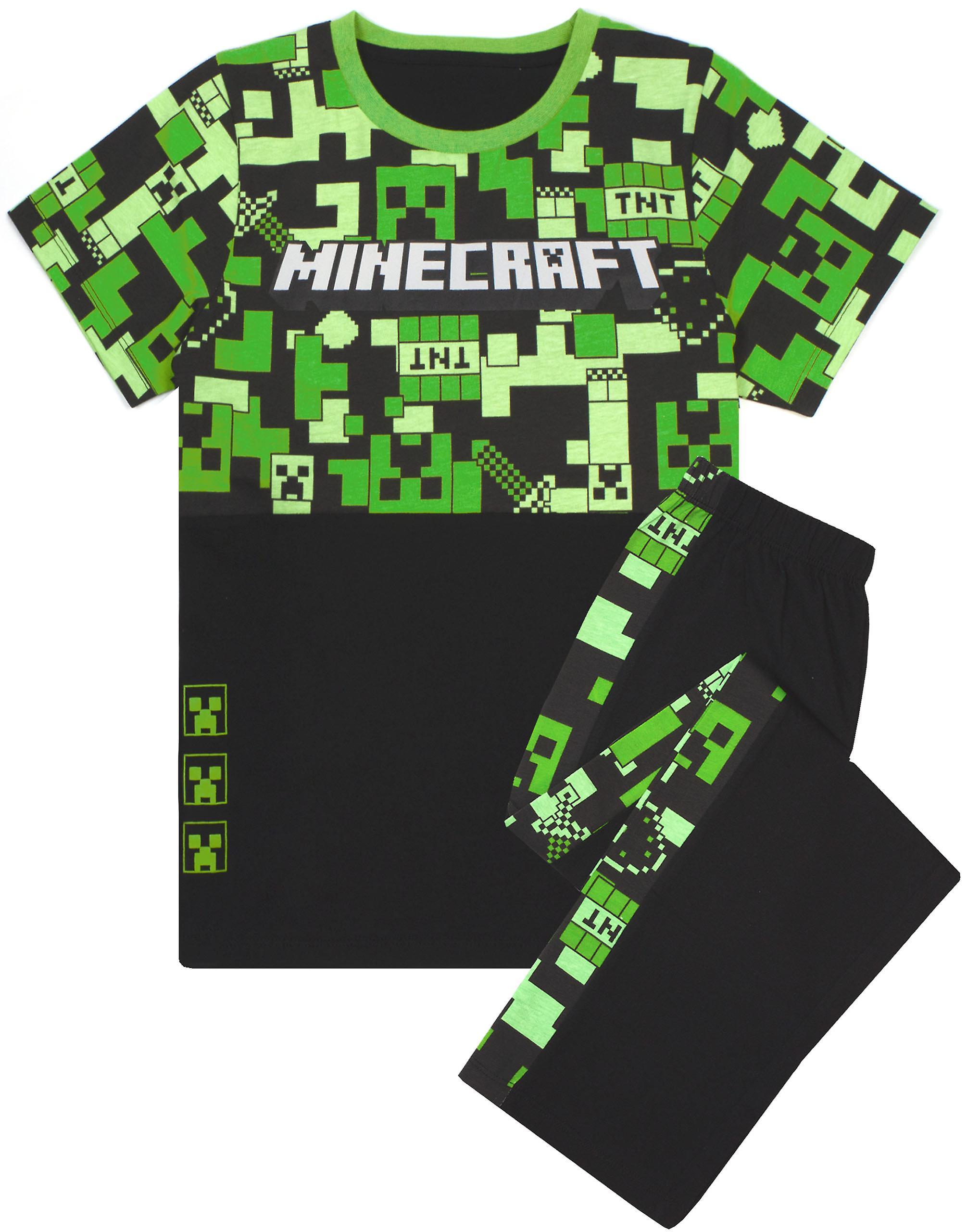 Vanilla Underground Minecraft Boys Short Sleeve Long Leg Pyjama Set Green Creeper All-Over Print & Logo 10-11 Years