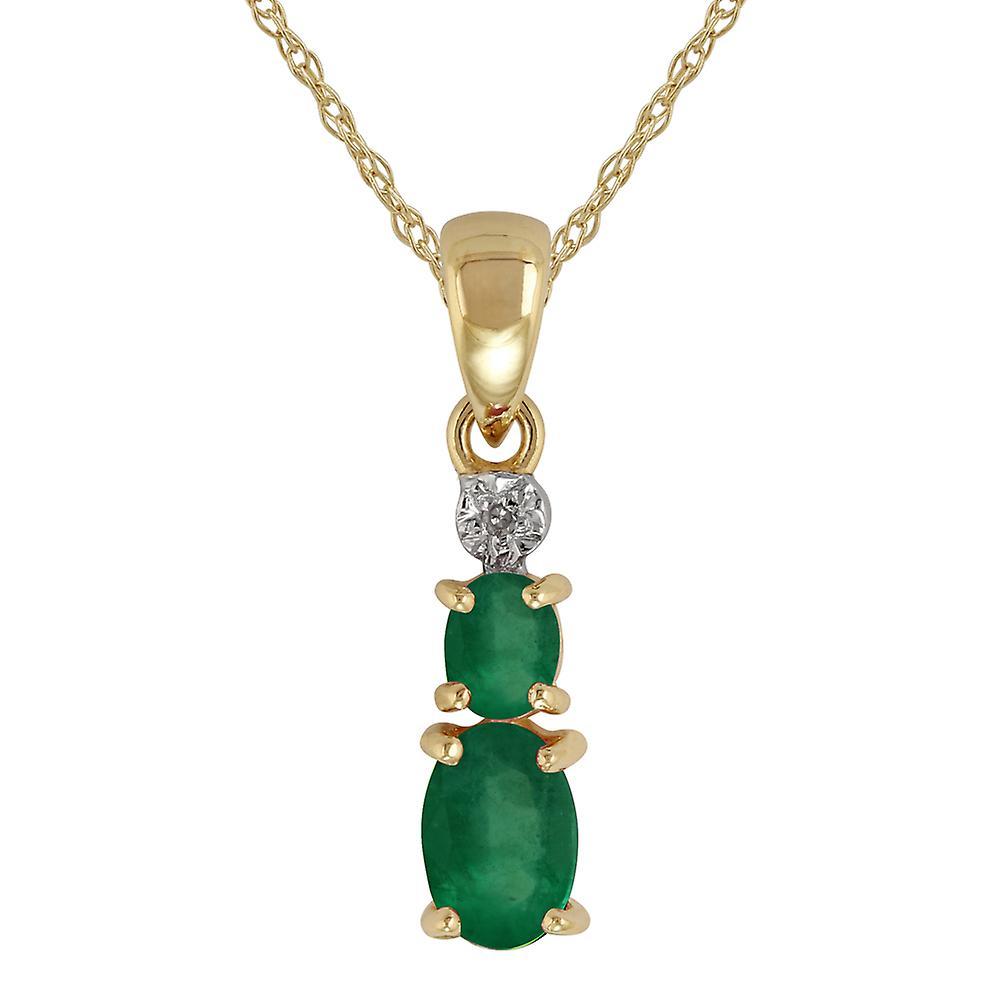 Gemondo Classic Oval Emerald & Diamond Pendant Necklace in 9ct Yellow Gold 183P0576149 Green One Size