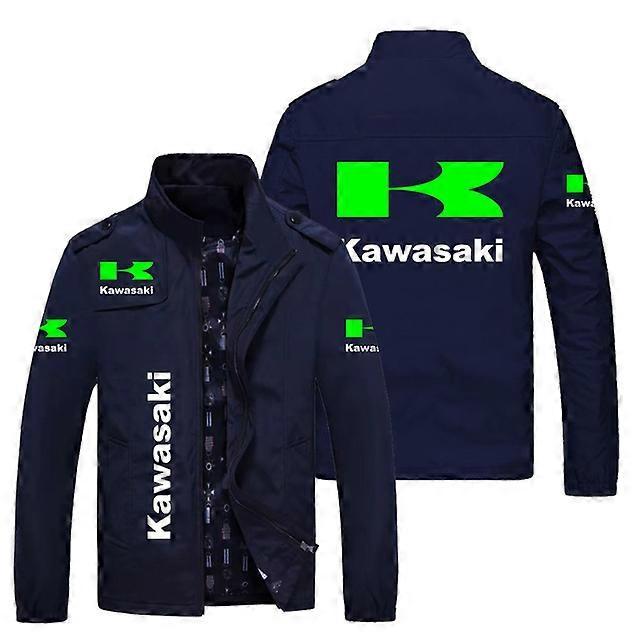 Coats 2023 Spring and autumn men's casual Kawasaki men's charge clothes polyester jacket retro locomotive windproof fashion motorcycle Navy Blue 4xL