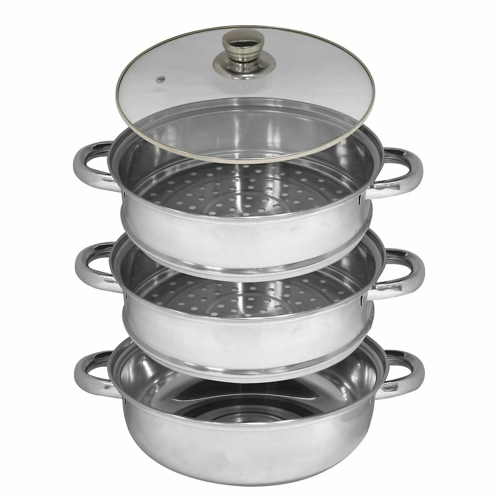 Kabalo 3 Tier Vegetable Steamer Stainless Steel Pan Set 25cm Pot Cooking Food Cookware With Glass Lid