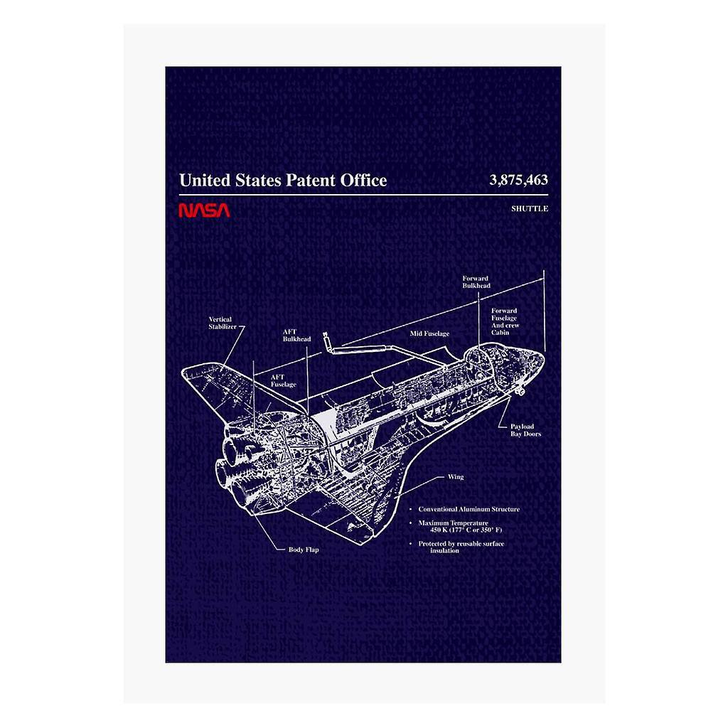 NASA Shuttle Structure Blueprint A4 Print Navy Blue 21cm x 29.7cm