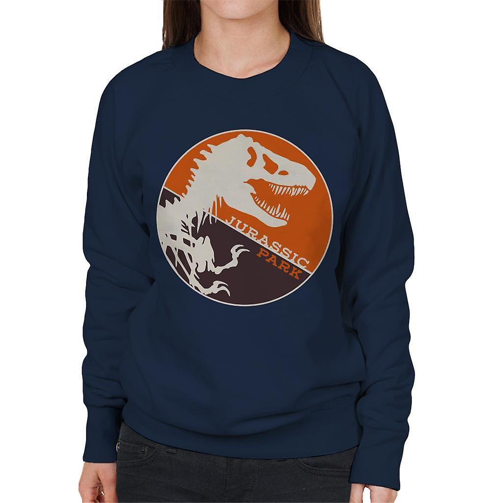 Jurassic Park T Rex Orange Background Skeleton Silhouette Women's Sweatshirt Navy Blue XX-Large