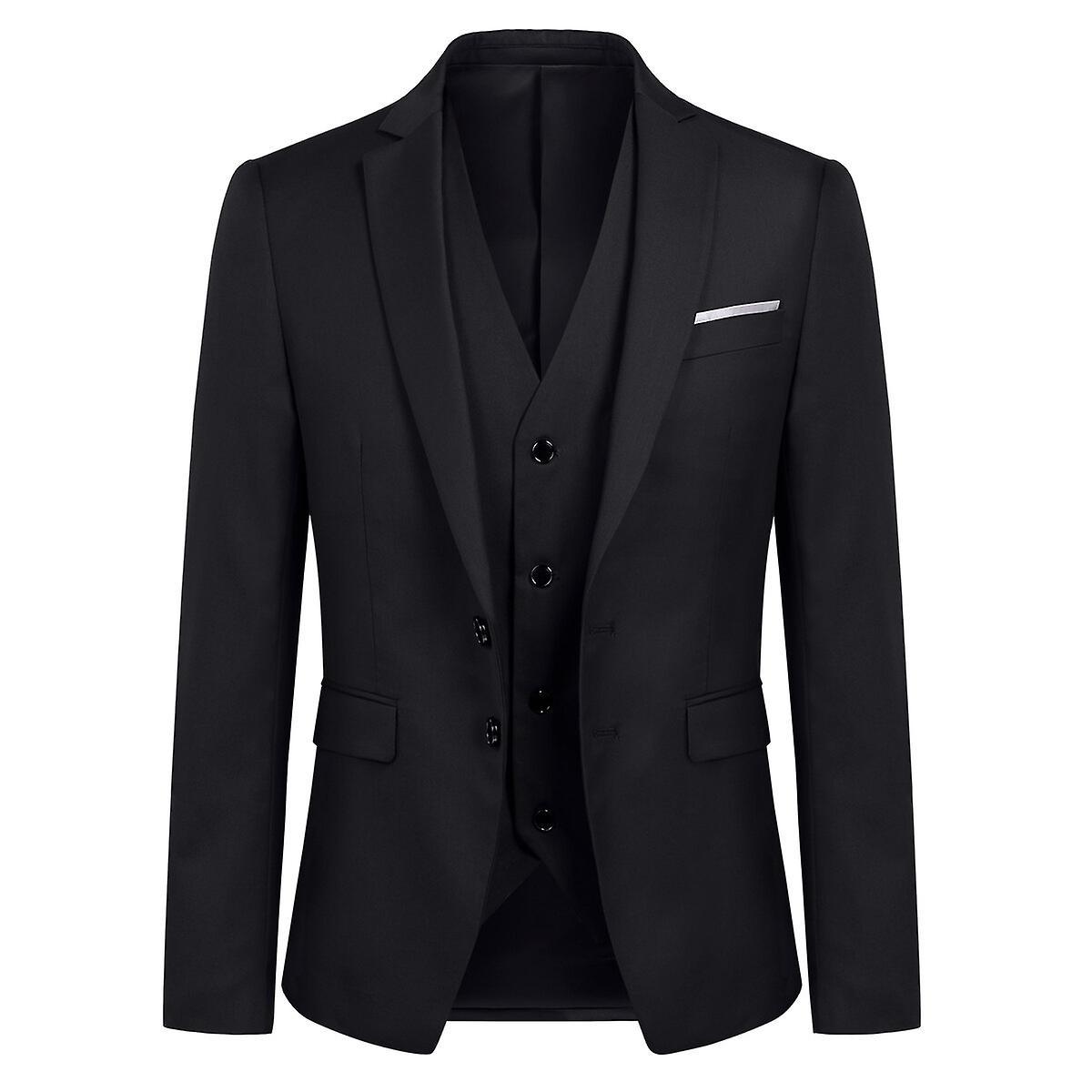 Allthemen Men's Business Blazer Solid Slim Fit Jacket Black 3XL