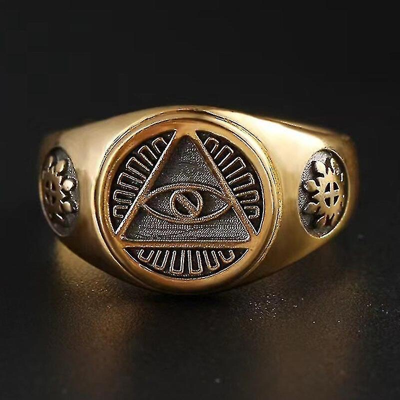 Szlcv Vintage Men's Rings For Women Stainless Steel Gold Rings Illuminati Pyramid/eye Symbol Biker Ring Hip Hop Jewelry Size 8-13 Gold Ring 11