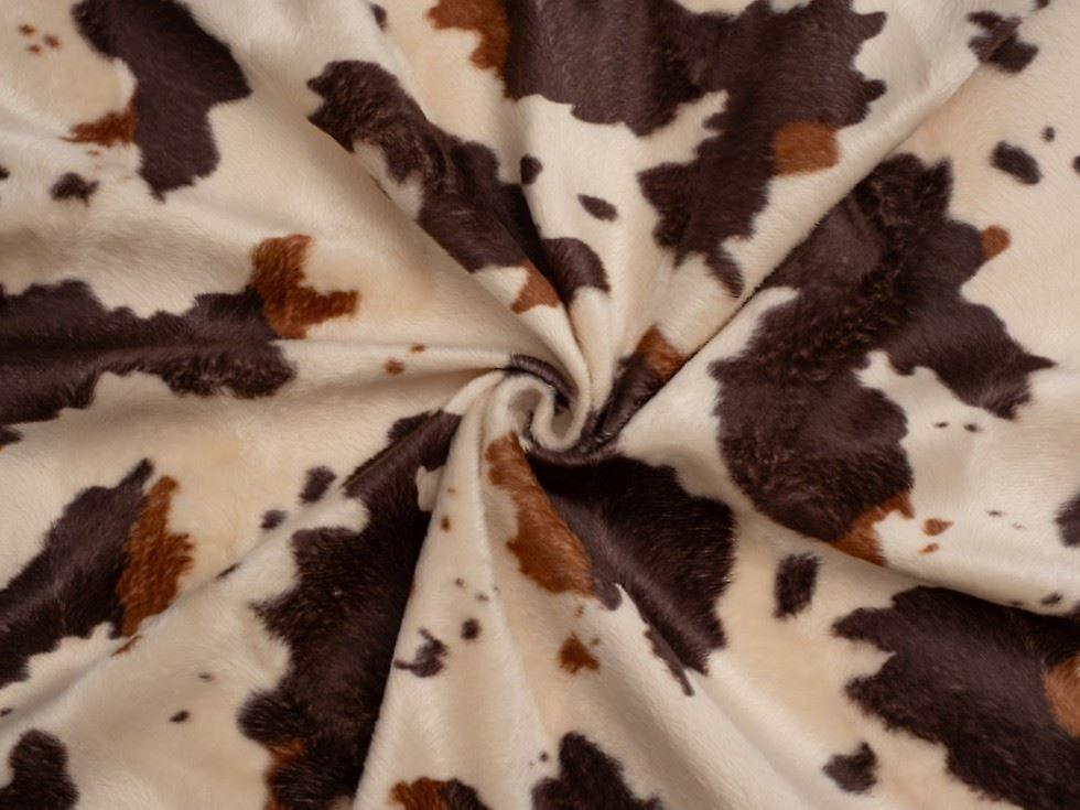 Minerva Core Range Velboa Faux Fur Fabric Cow Skin - Per Metre Brown 3