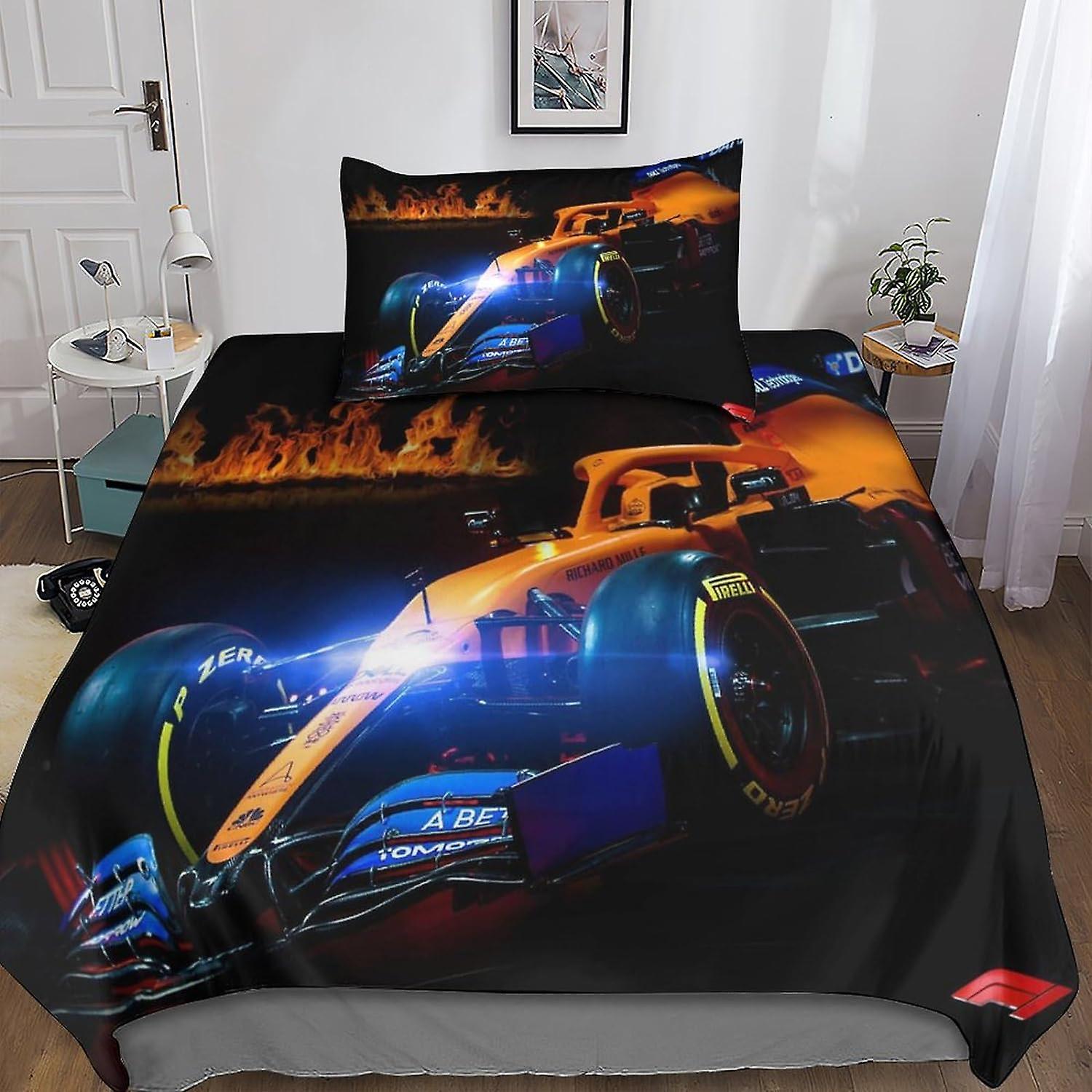 Kerota Formula 1 Duvet Cover 3D Bedding Sets for Adult Kids, Microfiber F1 Bedding Set Pillowcases with Zipper Closure 2 Pcs Single Single135x200cm