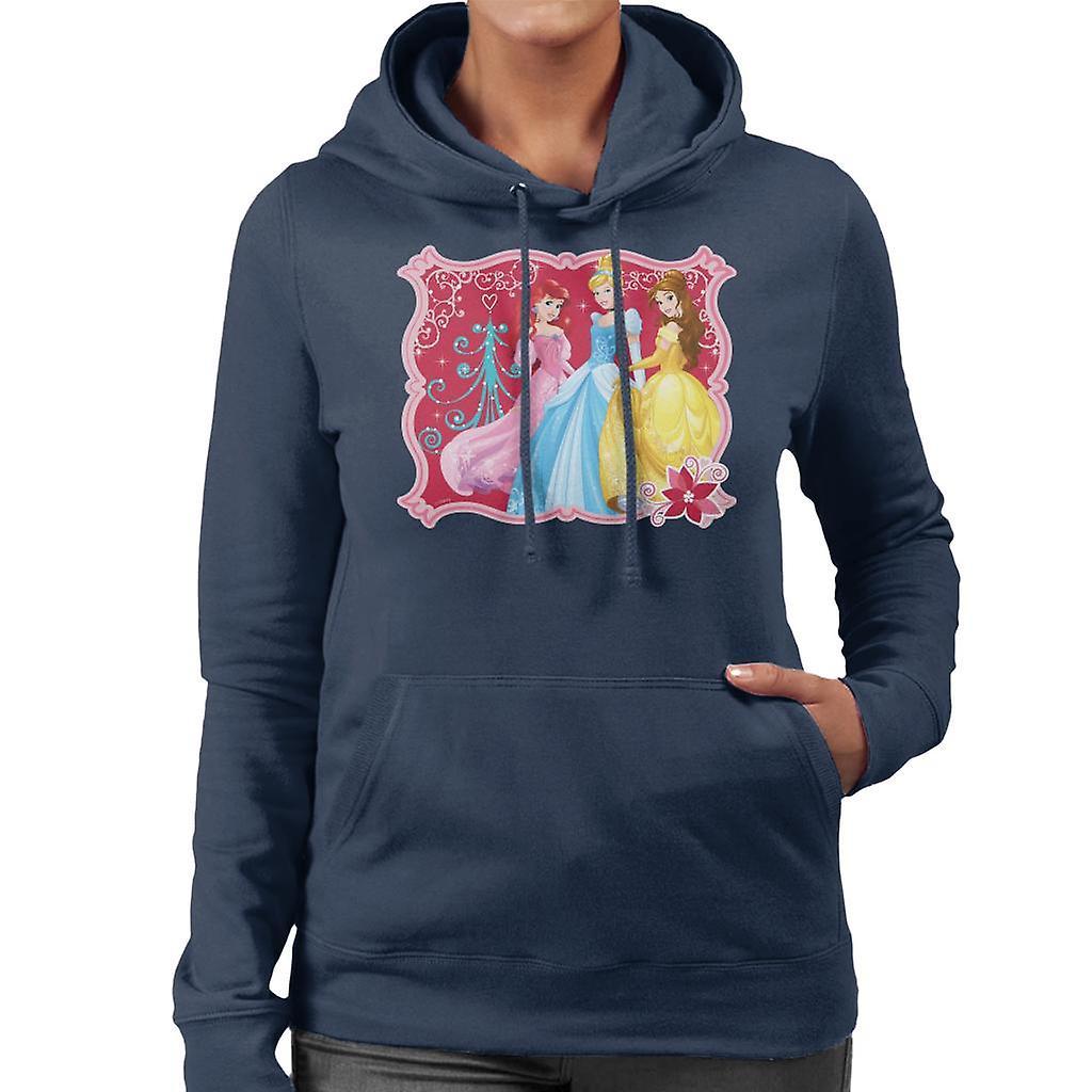 Disney Christmas Princesses Framed Design Women's Hooded Sweatshirt Navy Blue Small