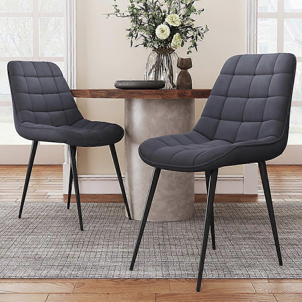 Living And Home 2 Pcs Velvet Upholstered Dining Chairs with Metal Legs Grey