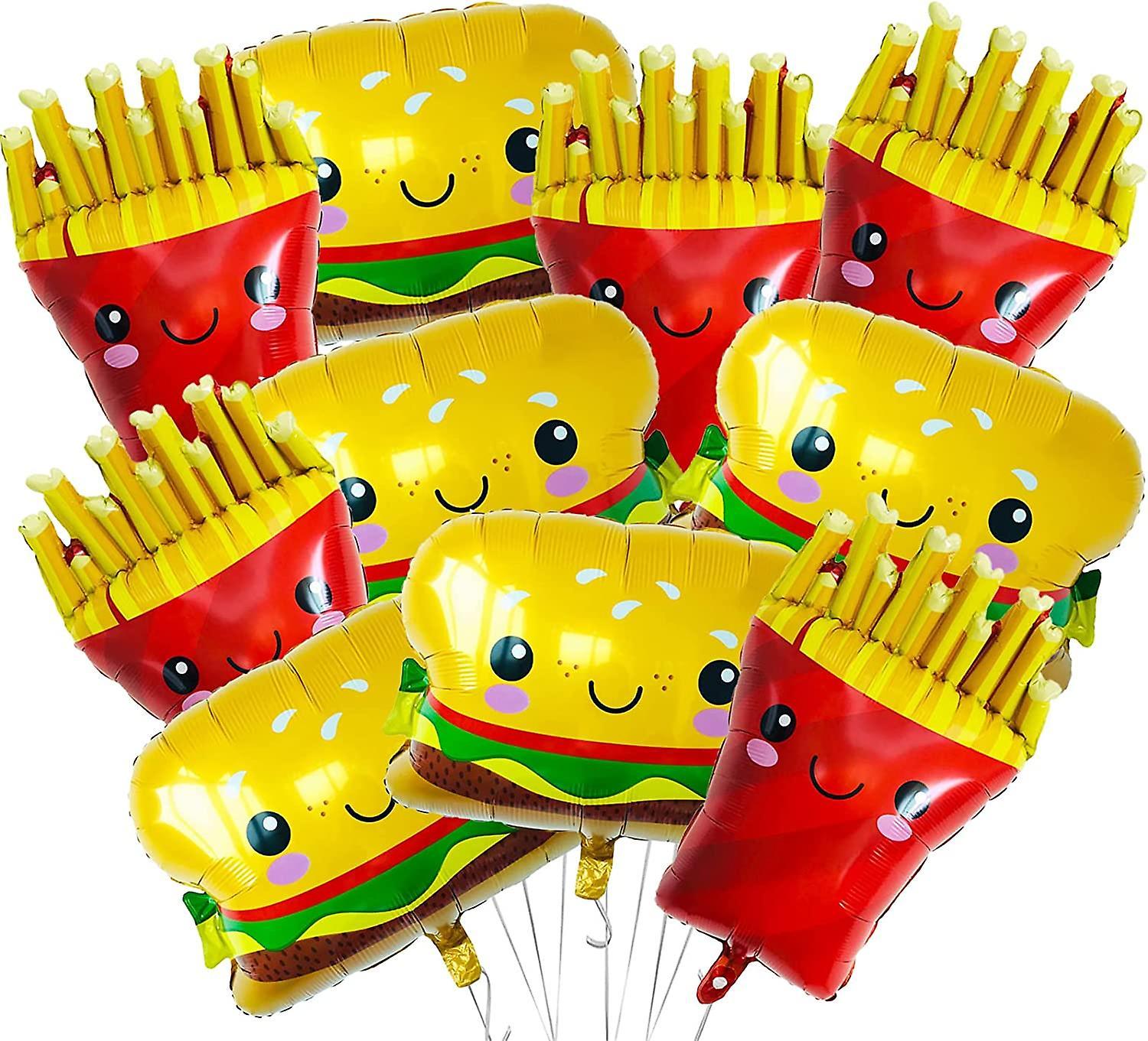 Ubiuo 10pcs French Fries Balloons Hamburg Balloons Food Birthday Foil Balloons For Birthday Fast Food Snacks Themed Party Decorations Supplies