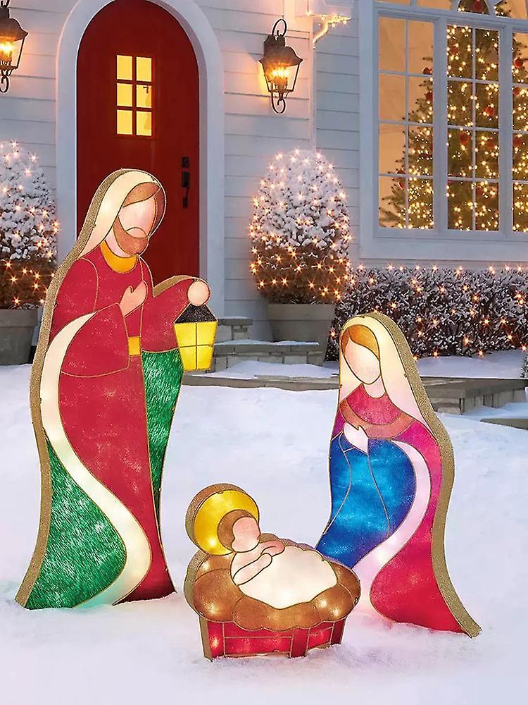 Unbrand Christmas Nativity Scene Decoration With Light Gardening Ornaments Ground Plug Multicolor Outdoor Lawn Yard Stake A