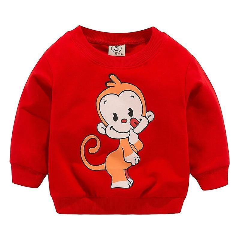 Slowmoose Sweatshirts Autumn & Spring Cartoon Cotton Hoodies red monkey 6M