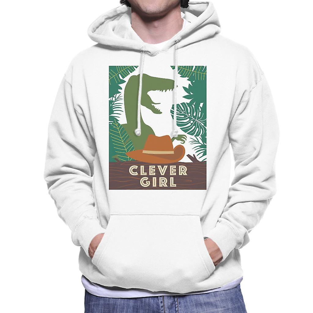 Jurassic Park Velociraptor Silhouette Clever Girl Men's Hooded Sweatshirt White XX-Large