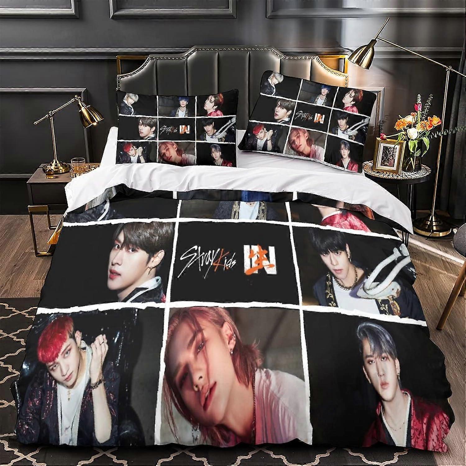 Kerota King Stray Kids Duvet Cover Set Lightweight Soft Microfiber Duvet Cover Sets for Kids Stray Kids Lite Sets 135*200 CM Single135x200cm