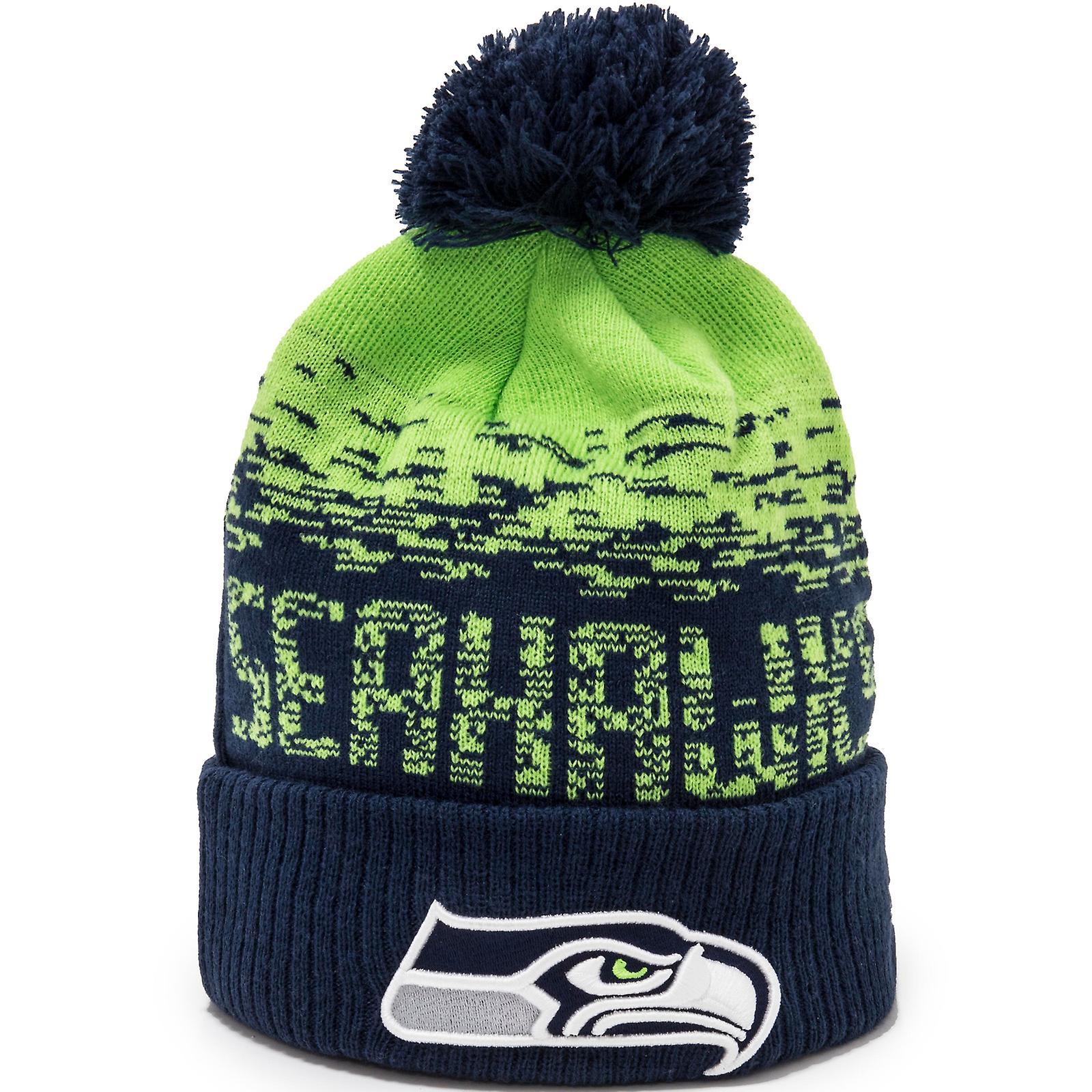 New Era Seattle Seahawks Ombre NFL Football Winter Beanie Bobble Hat - Navy One Size