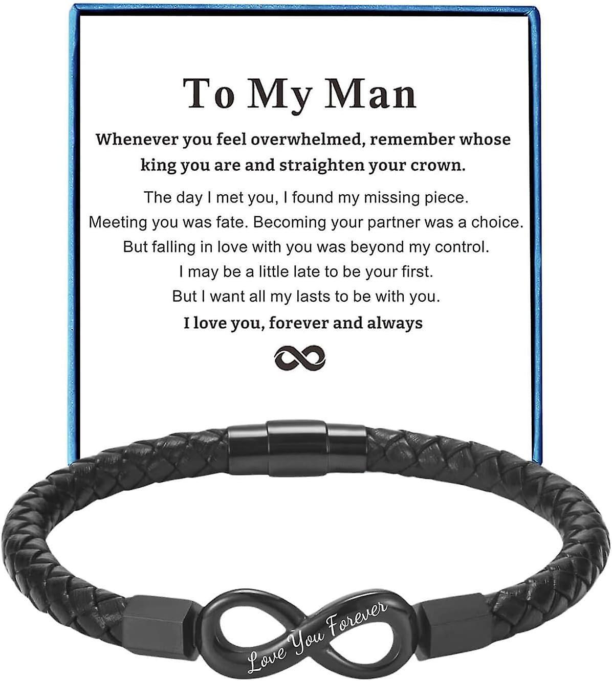 Maromalife To My Man Bracelet for Boyfriend Husband Mens Infinity Leather Bracelets Valentine Birthday Fathers Day Christmas Gifts for Him Black 9....