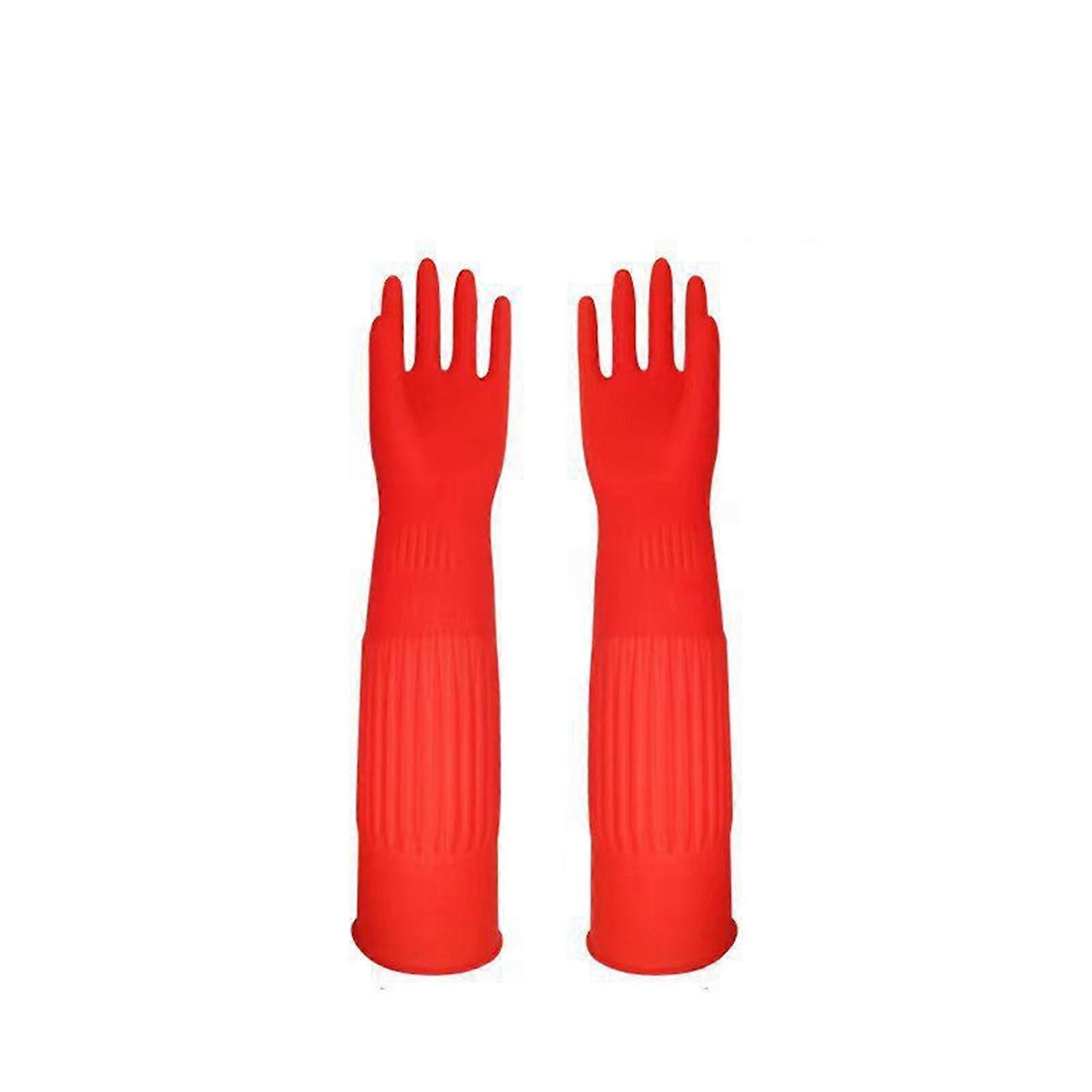 unbrand 38cm  Household Natural Gloves,Household Kitchen Dishwashing Rubber Durable Red