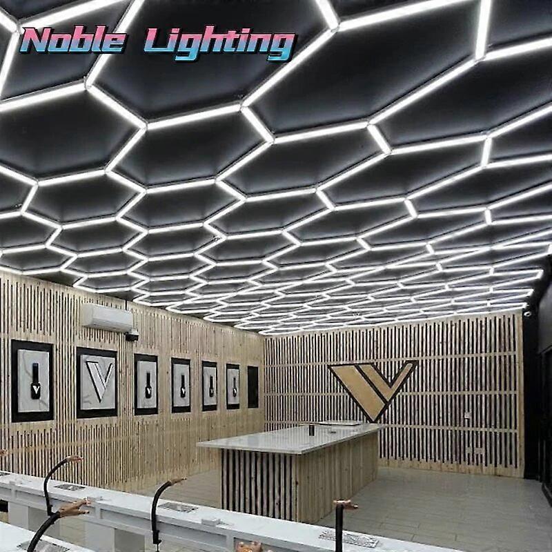 Sanxing Customized 2.1*3M Best Selling Aluminum Housing Hexagon Garage Lighting for Workshop Honeycomb Car Detailing Ceiling Light Contact customized