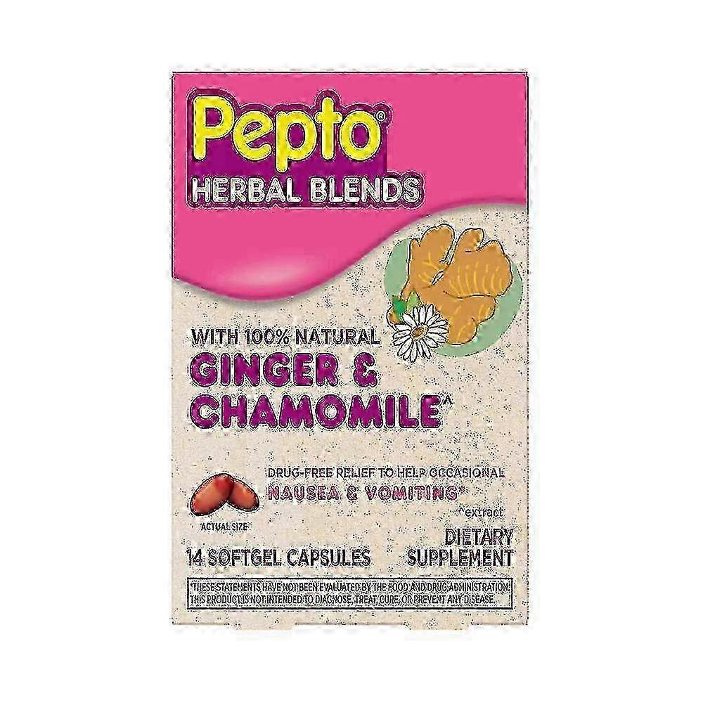 Pepto Herbal Blends, 100% Natural Ginger And Chamomile Extract, Softgel Capsules, 14 Ea