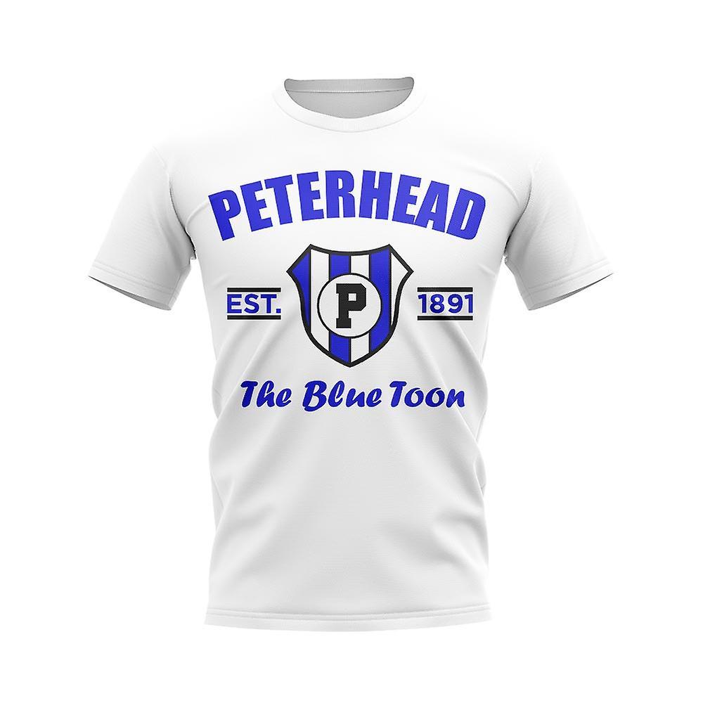 UKSoccerShop Peterhead Established Football T-Shirt (White) Womens L (Size 14 - 36 inch Chest)