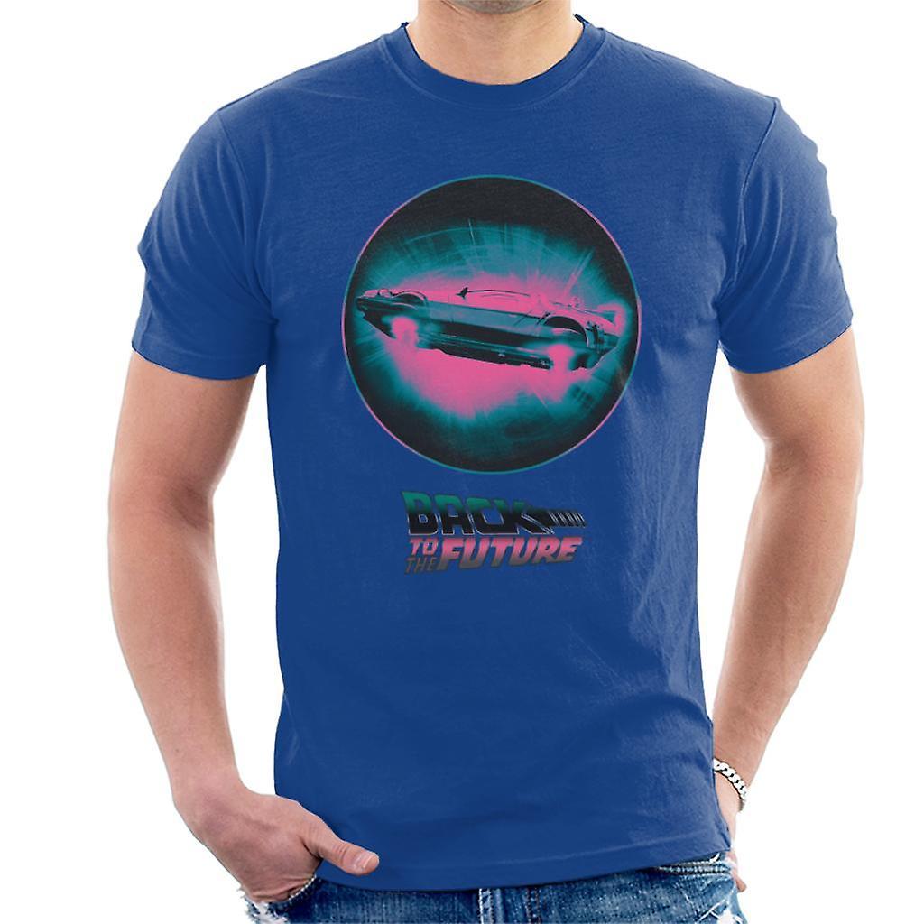 Back to the Future Delorean Flying Pink Haze Men's T-Shirt Royal Blue XX-Large