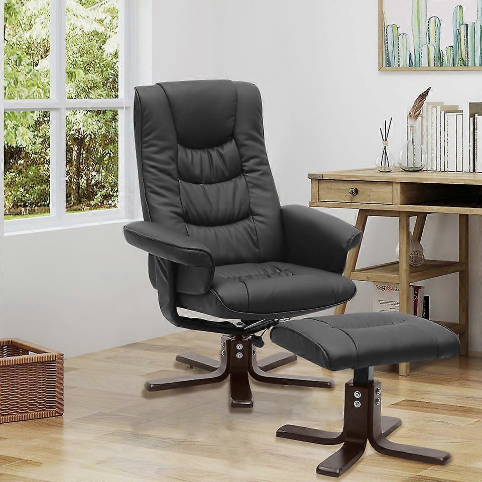 Living And Home PU Leather Swivel Reclining Office Armchair with Footstool Black