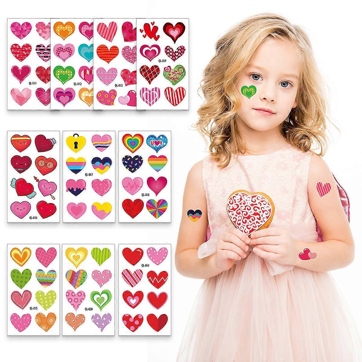 Phwj Pattern Kids Colorful Love Peach Tattoo Sticker Valentine Mothers Day Face Heart Shaped Tattoo Sticker