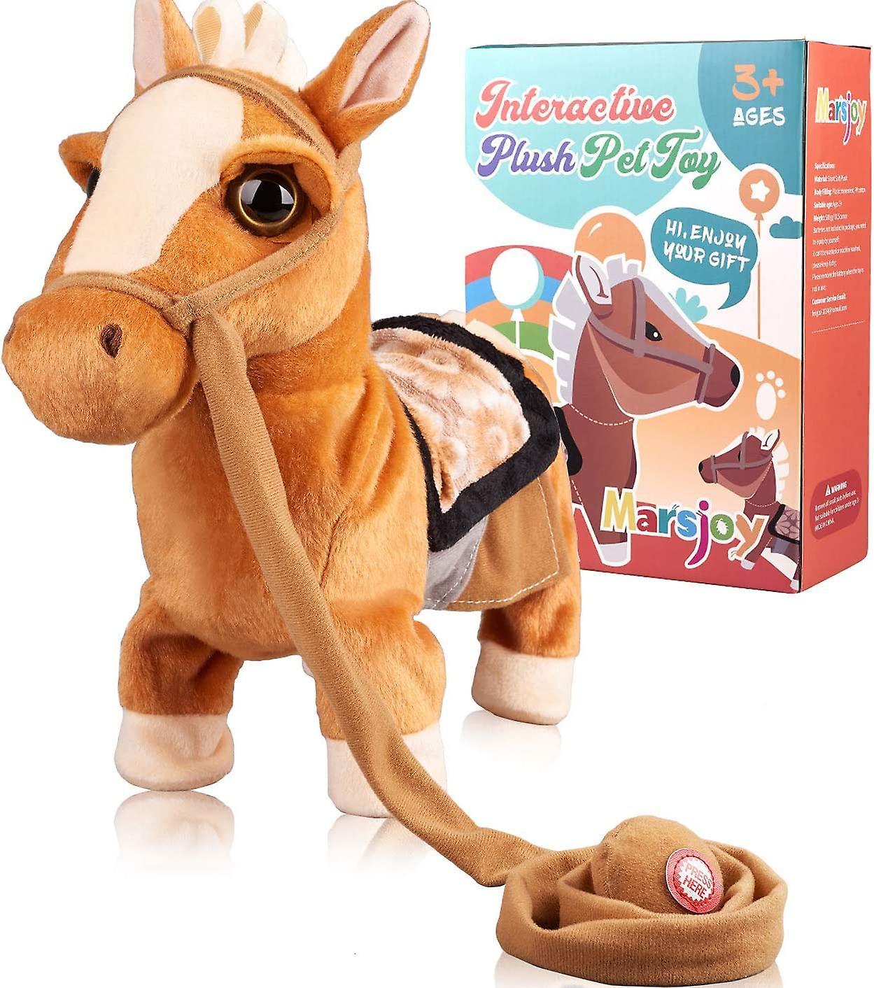 Wjiaer Walking Pony Toy Musical Singing Dancing Plush Interactive Pony Walk Along Toy Horse With Leash Pony Robot Plush Stuffed Animal Shaking Head...