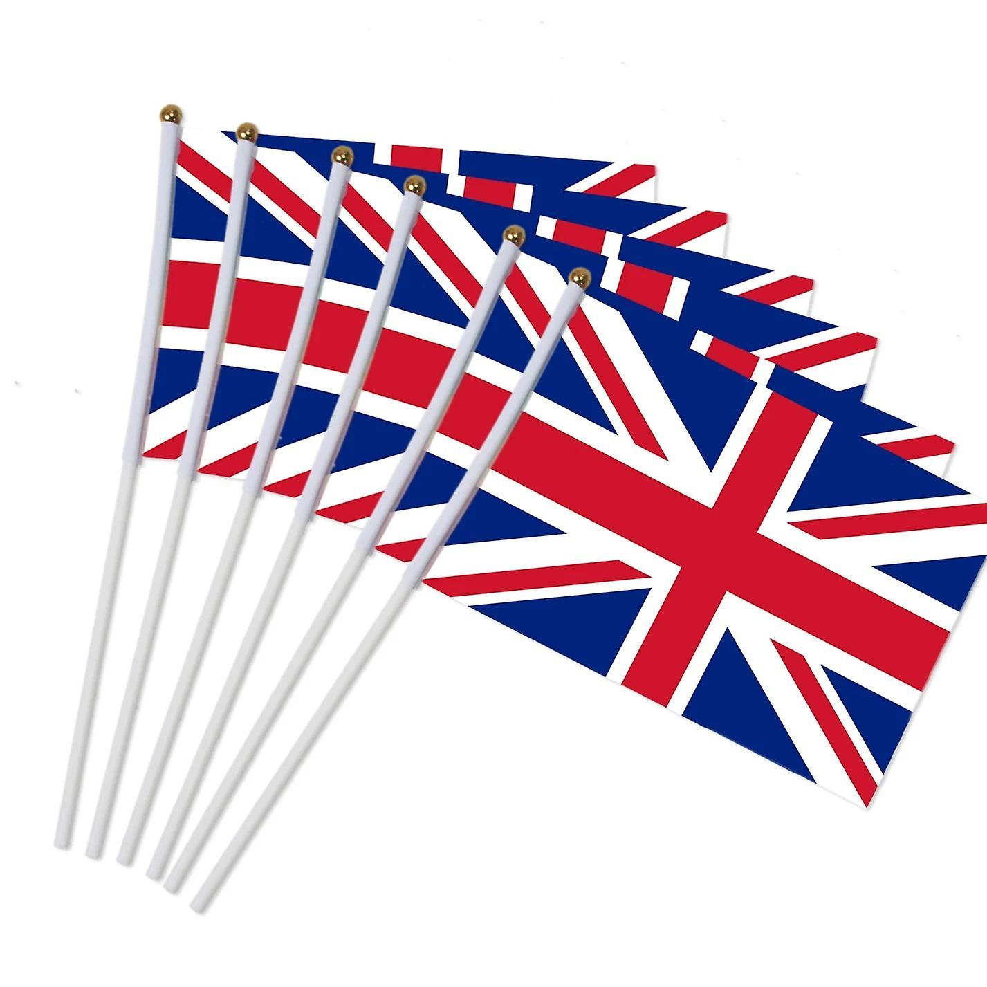 Scitoo 6pcs 14x21cm Great British Flag Hand Waving United Kingdom Flags 30cm Flagpoles Country Flag Union Jack Cross