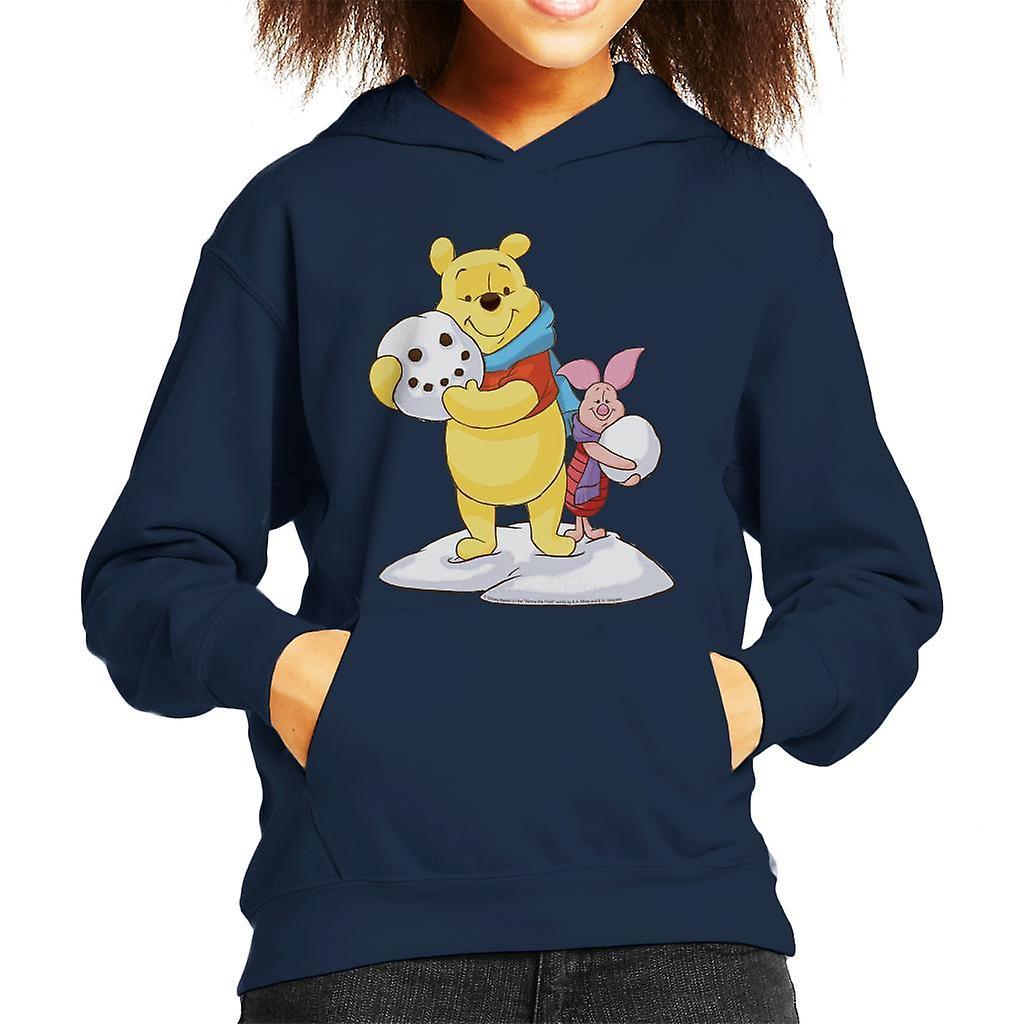 Disney Christmas Winnie The Pooh And Piglet Building Snowman Kid's Hooded Sweatshirt Navy Blue X-Large (12-13 yrs)