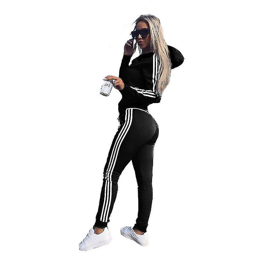 Italian Design Womens 2 Pcs Athleisure Sports Wear Tracksuit Hoodie Pants Set_Italian Design Black L      (UK 10-12   )