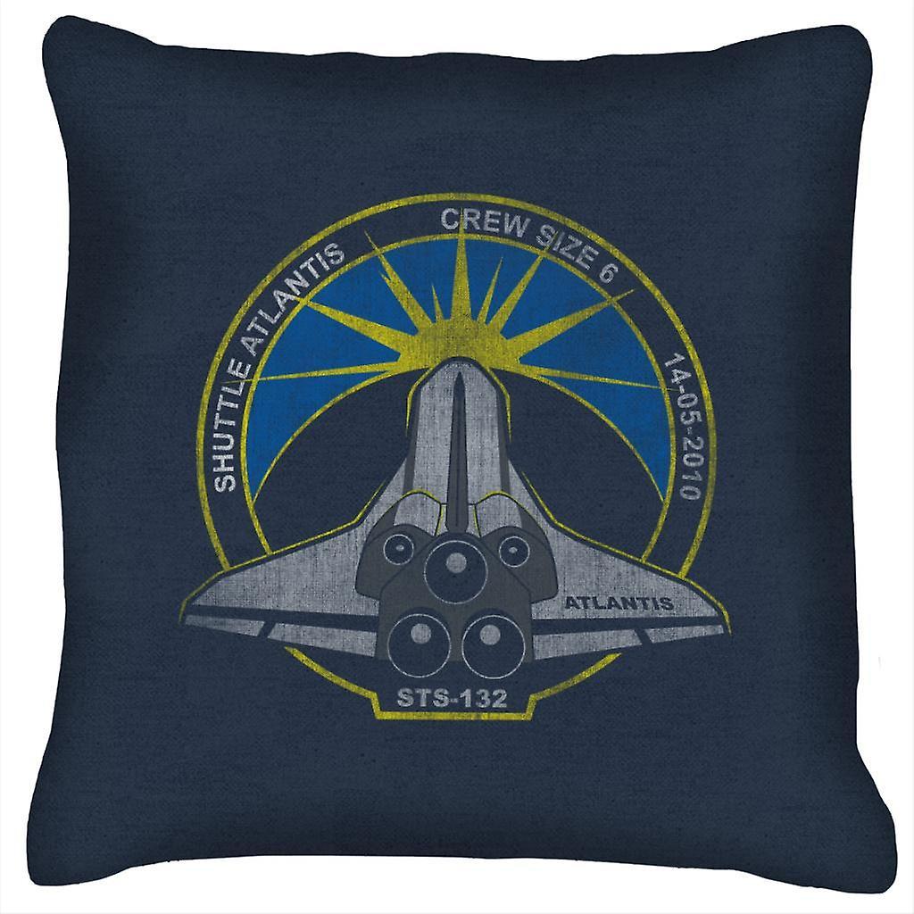 NASA STS 132 Atlantis Mission Badge Distressed Cushion Navy Blue 40 x 40cm