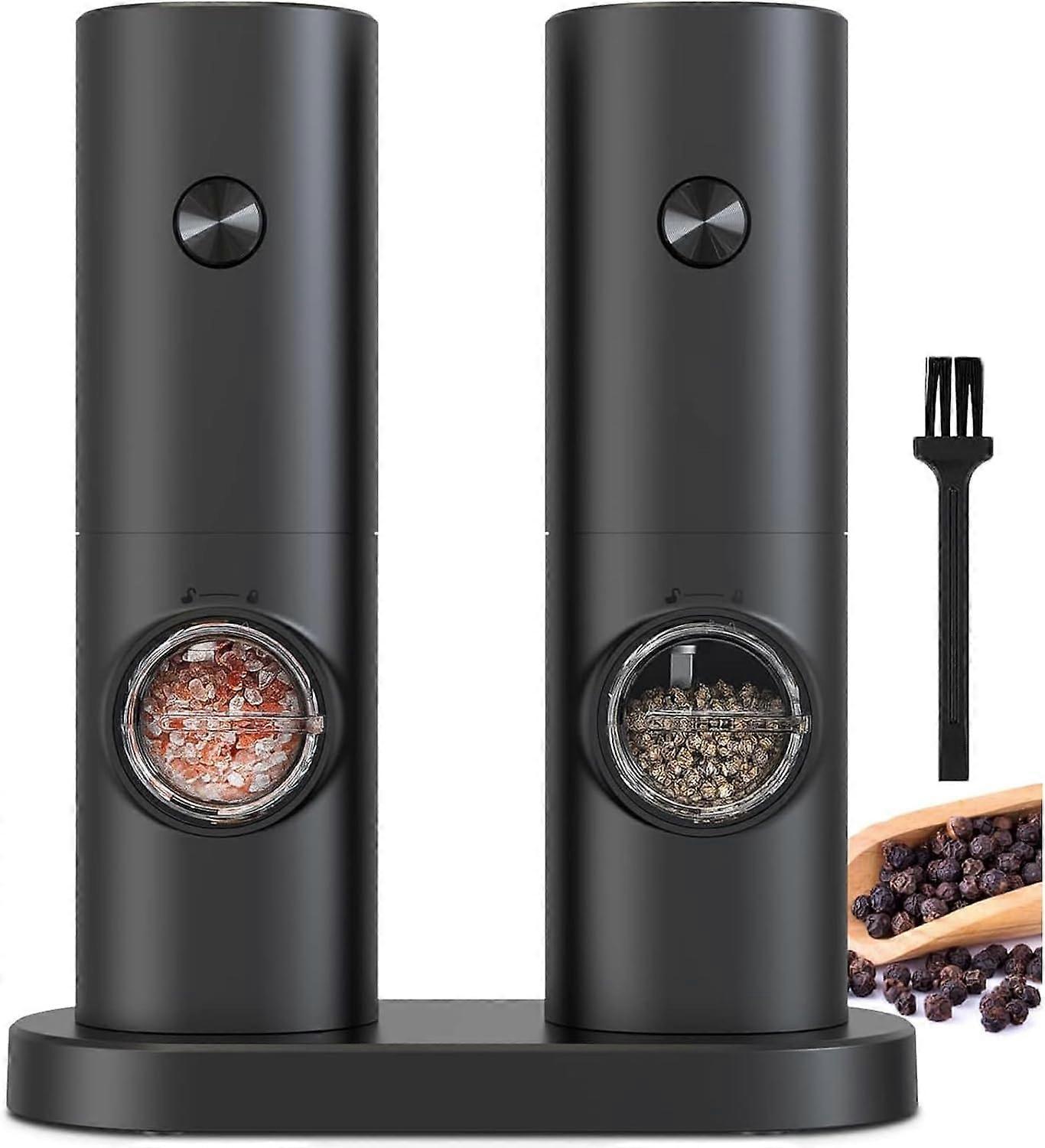 Lertenys Electric Pepper and Salt Grinder Set, Battery Powered Adjustable 5 Levels of Coarseness Black Pepper Grinder Mill ,  with LED