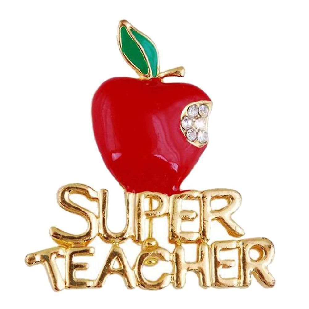 fulaide Apple Super Teacher Rhineston Inlaid Brooch Pin Badge Christmas Teacher Day Gift